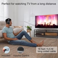 SIMOLIO TV Fejhallgató Hosszú Kábellel, Fülre Illeszkedő Headset Televízióhoz Hangerősítővel, Hangszín és Hangerő Szabályozás, 5,5m Spirál K 2