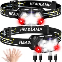 Lsnisni LED fejlámpa 2db, vízálló fej lámpa 6 üzemmóddal, piros fénnyel, elemekkel 1