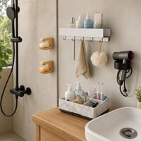 Set za organizaciju kupaonice: 2x magnetni držač sapuna + polica 50cm + držač sušila + držač četkica 1