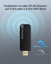 BrosTrend AC1200 USB WiFi adapter Linux rendszerekhez és Windows 11-hez, 5GHz/2.4GHz 4