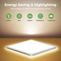 zemty Négyzet LED Mennyezeti Lámpa 15W 1800LM - Állítható Színhőmérséklet 3000K/4000K/6500K - Fürdőszobába, Konyhába, Hálószobába, Folyosóra 2