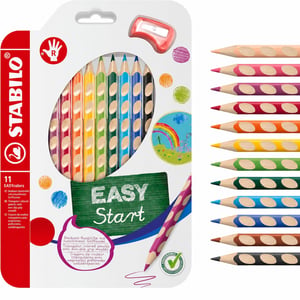 STABILO EASYcolors EasyStart ergonomske trokutaste drvene bojice za dešnjake, 11 komada u miješanim bojama sa šiljilom