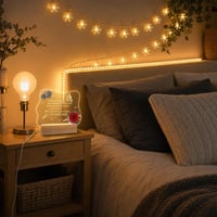 Meghitt hálófény csomag: rózsás LED lámpa + 10 m LED szalag + 6 m fényfüzér + E27 LED izzó 1