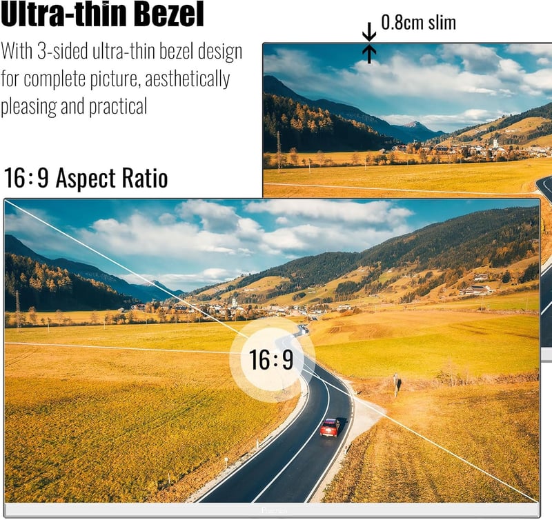 Prechen 23,8" FHD Monitor - Fehér Keret Nélküli Gamer Képernyő, 75Hz, VA Panel, 1920x1080, HDMI/VGA, 4ms, VESA, Szemkímélő Technológia, Irod