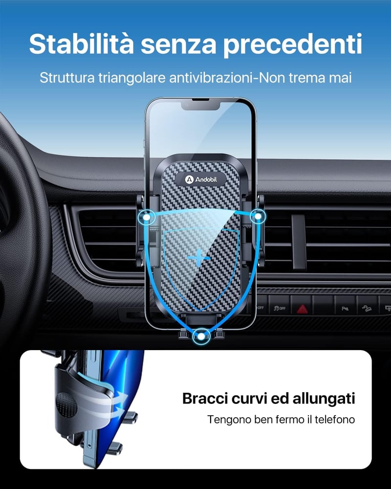 Andobil Autós Telefontartó Szellőzőrácsra - 360° Forgatható, Stabil Rögzítés, iPhone 14/13/12, Samsung, Huawei, Xiaomi Készülékekhez