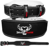 BEAST RAGE Bőr Súlyemelő Öv - 4" Párnázott Edzőtermi Derékszorító Testépítéshez, 10 Állítható Lyukkal, Fekete, S-es Méret 1