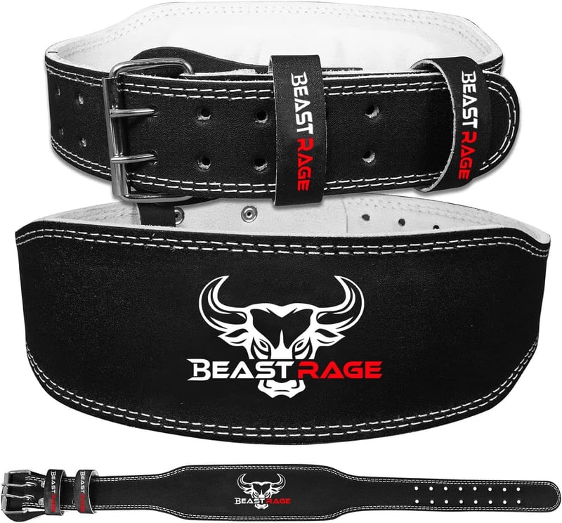 BEAST RAGE Bőr Súlyemelő Öv - 4" Párnázott Edzőtermi Derékszorító Testépítéshez, 10 Állítható Lyukkal, Fekete, S-es Méret