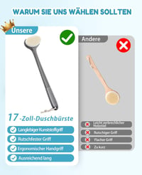 Hosszú nyelű hátkefe zuhanyzáshoz - 43 cm-es szürke testradírozó kefe férfiaknak és nőknek 7