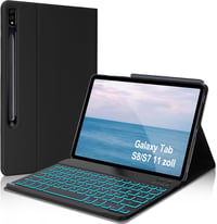 FOGARI Bluetooth Billentyűzet Tok Samsung Galaxy Tab S7/S8 11" Tablethez - Német QWERTZ, Háttérvilágítás, Levehető, Fekete 1