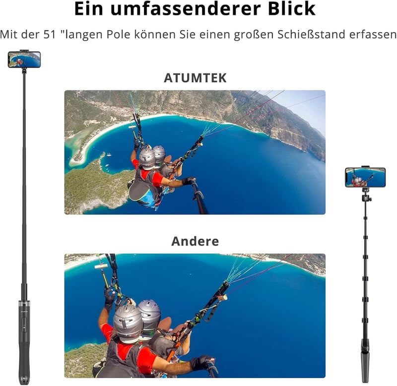 ATUMTEK 130cm-es Bluetooth Szelfibot Állvánnyal - iPhone és Android Kompatibilis