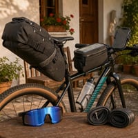 Cyklistický balík: taška + brašna + držiak + fľaša 500ml + okuliare + 2x duša 1