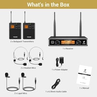 TONOR UHF TW822 Vezeték Nélküli Mikrofonszett Fejpántos és Csíptetős Mikrofonnal, 10 Frekvencia, 60m Hatótáv, Énekléshez, Karaokéhoz - 2 body pack 9