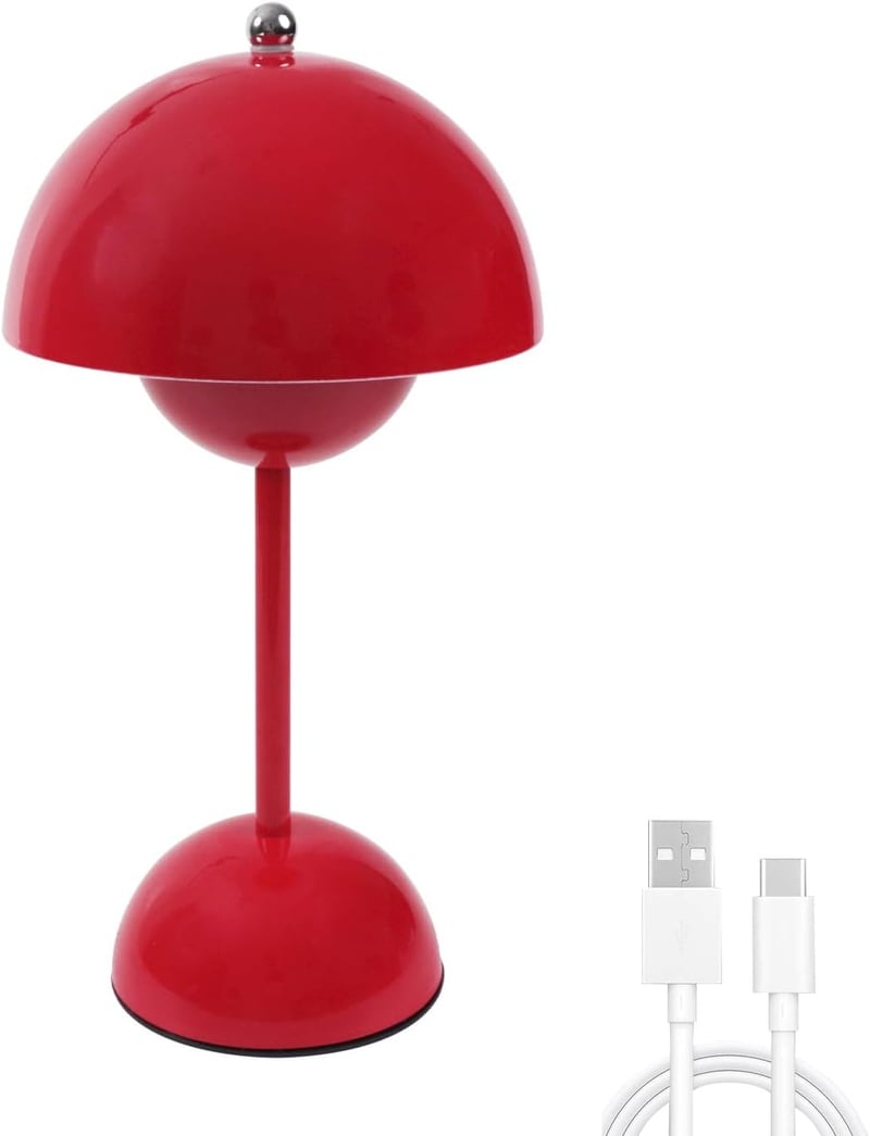EXTRASTAR Gomba Alakú LED Asztali Lámpa - Piros Érintésvezérelt Fényerőszabályzós Lámpa 3 Színhőmérséklettel, USB Újratölthető, Hálószobába,