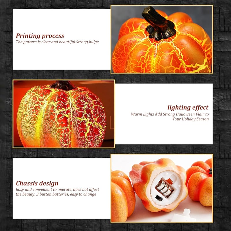 Sunshine smile LED Világító Tök Dekoráció Szett - 3 db Halloween Töklámpás, Őszi Dekoráció, Kézzel Készített Gyanta Töklámpás Narancs Fénnye