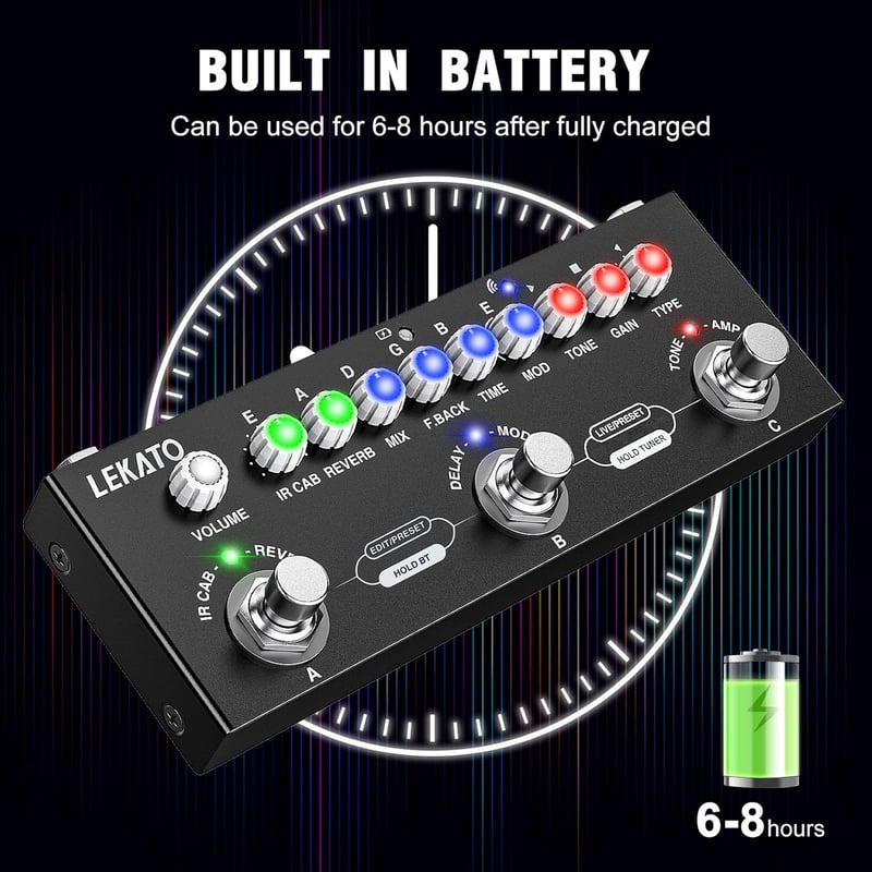 LEKATO gitár multieffekt pedál - 9 erősítő, IR-betöltés, Bluetooth 5.0, felvétel