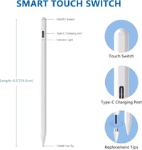 Samsung, Huawei és más Android tabletekhez kompatibilis fehér érintőceruza, tenyérfelismerés-gátlóval 3