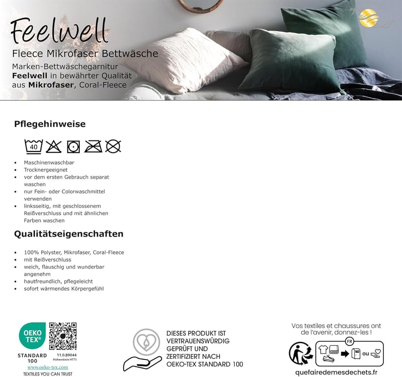 Aqua-Textil Feelwell Thermo Polár Ágynemű - Szürke Mikroszálas Lepedő és Párnahuzat Cipzárral, 155x220 cm, Géppel Mosható