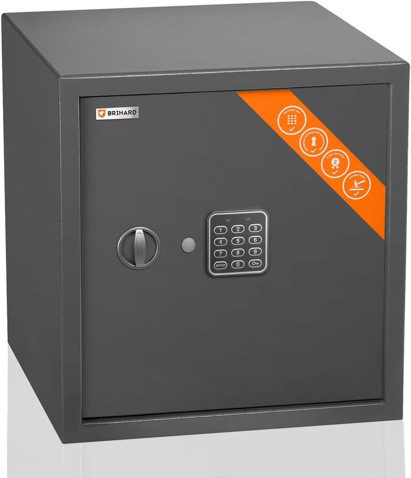 Brihard Business EL Elektronikus Széf - 57 Literes Acél Páncélszekrény, Titán Szürke, Digitális Zár, LED Kijelző, Fali és Padló Rögzítés