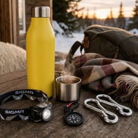 Fagyos túrafelszerelés: termosz + fejlámpa + iránytűs kulcstartó + 2 db karabiner 1