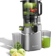 AMZCHEF Automata Gyümölcs- és Zöldségprés 250W - Széles 135mm Adagolónyílás, 1,8L Kapacitás, Hármas Szűrőrendszer, Hidegpréselés, Csendes Mo 1