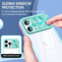 iPhone 14 Pro Max Ütésálló Tok Csúsztatható Lencsevédővel - Rózsaszín-Kék 4
