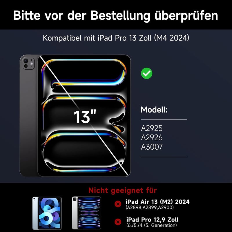 HOU iPad Pro 13 (M4) Billentyűzetes Tok - QWERTZ, Háttérvilágítás, Precíz Trackpad, Mágneses Dizájn, Bluetooth Csatlakozás, 2024 Modellekhez
