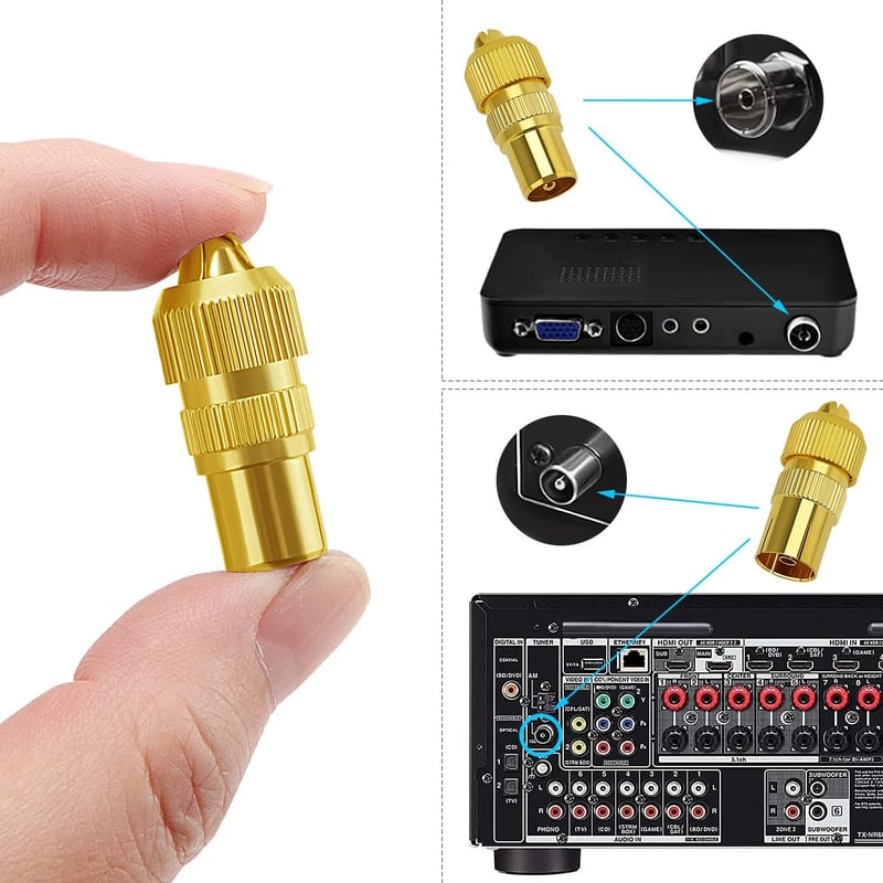 KUOQIY 10 db Aranyozott TV Koaxiális Csatlakozó Készlet - 5 Aljzat és 5 Dugó Adapter RF Antenna Kábelekhez
