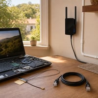 WiFi set za jači signal: 1x antena kabel + 1x WiFi 6 pojačalo + 1x Cat6 kabel + 1x set kanalica 1