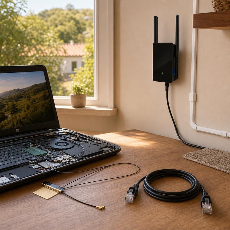 WiFi set za jači signal: 1x antena kabel + 1x WiFi 6 pojačalo + 1x Cat6 kabel + 1x set kanalica