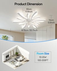 YUNLONG 78 cm Modern Mennyezeti Ventilátor LED Világítással - Távirányítós, Szabályozható, 7 Lapátos, Csendes, Fehér, Nyári-Téli Üzemmód, Há 6