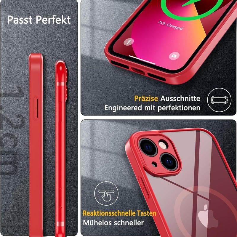 iPhone 13 MagSafe-kompatibilis ütésálló tok, kameravédővel - Piros