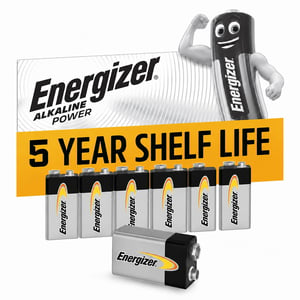 Energizer Alkaline Power 9V alkalne baterije, pakiranje, za detektore dima i elektroniku, 100% ambalaža koja se može reciklirati — set od 7 komada