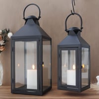 JHY DESIGN Fekete Fém Lámpás Szett - 44,5 cm és 24 cm Magas Vintage Stílusú Dekorációs Lámpások Beltéri és Kültéri Használatra, Esküvőkre, R 5