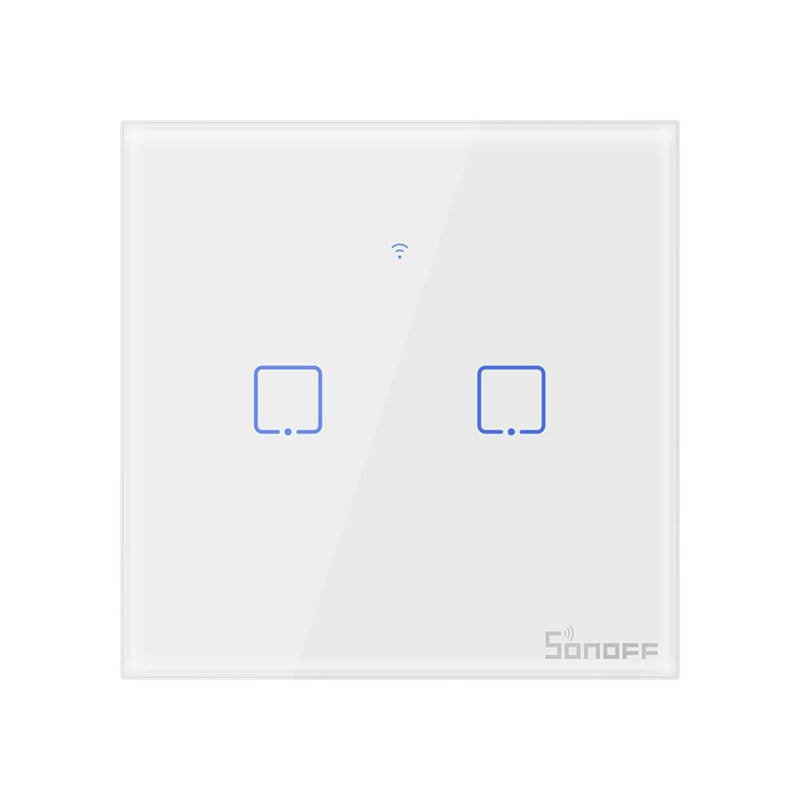 SONOFF T0EU2C 2-csatornás WiFi-s okos fali villanykapcsoló, Alexa és Google Home kompatibilis