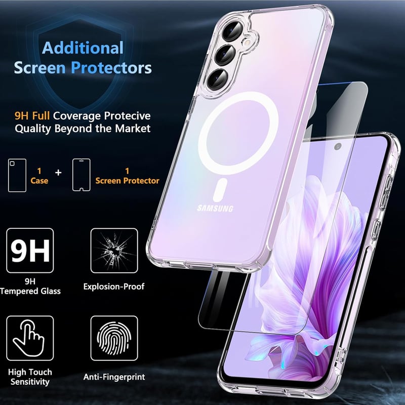 Samsung Galaxy A55 5G Átlátszó Mágneses Tok Edzett Üveggel - Katonai Védelem