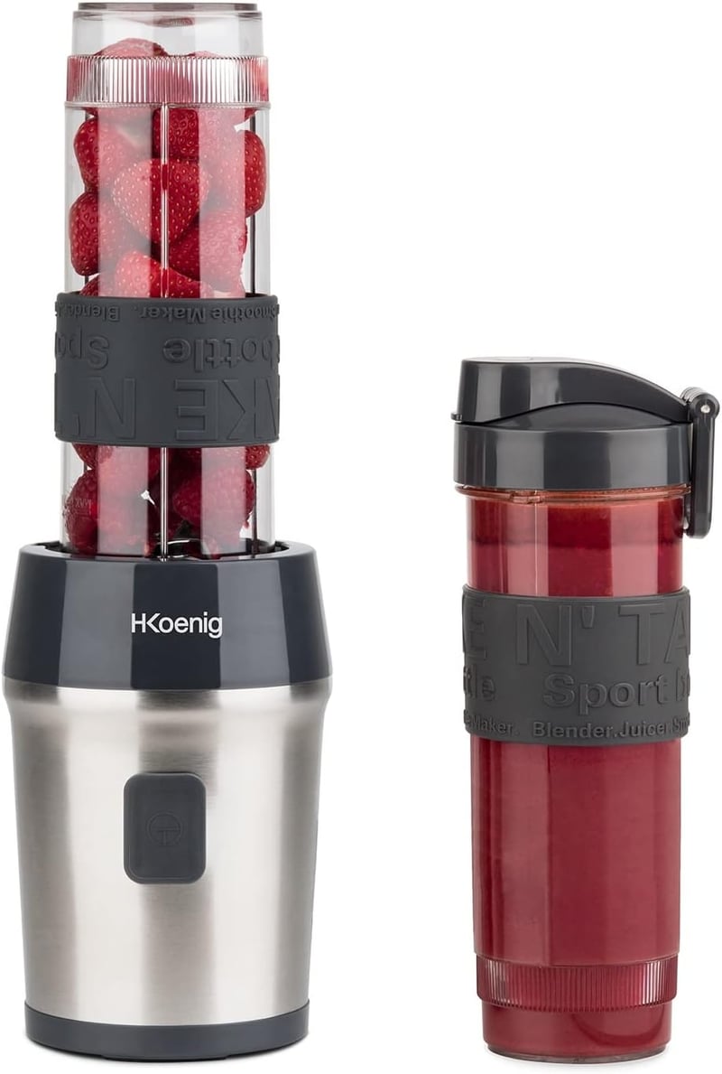 H.Koenig SMOO9 Kompakt Smoothie Készítő - 570ml, BPA-mentes, 300W, 2 Hordozható Palackkal