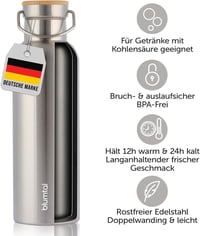 Blumtal Termosz 750ml - Dupla Falú Rozsdamentes Acél Kulacs Teaszűrővel és Sportfedéllel - Hőszigetelt BPA-mentes Ivópalack Hordtáskával 3