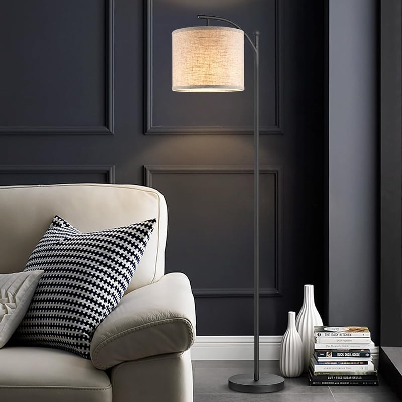 Home Sweet Home Modern Állólámpa, 150 cm, Fekete Lenvászon Ernyővel, E27 LED 9W Izzóval, Lábkapcsolós, Nappali és Hálószoba Világításhoz