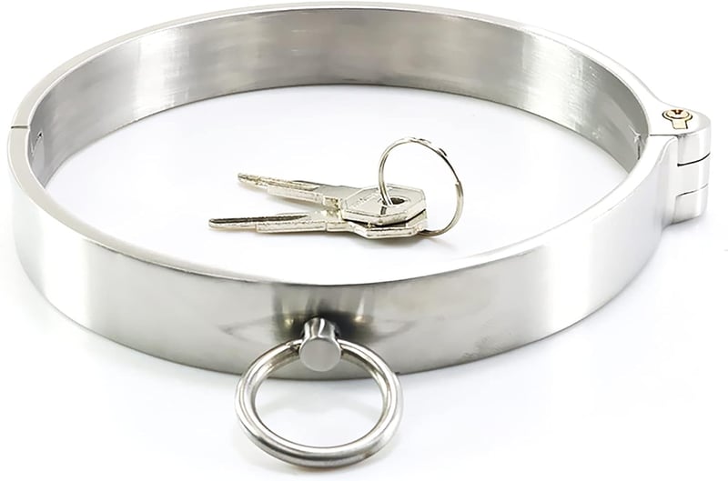 ZWFUN Choker Nyakörv Pároknak - Ezüst SM Bondage Nyaklánc Nőknek, Kényelmes Lekerekített Forma, Zárható Kivitel, L-es Méret (13,8 cm)