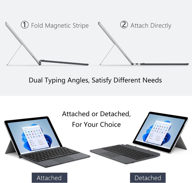 MoKo Bluetooth Billentyűzet Tok Surface Go 4/3/2/2018 Modellekhez, 7 Színű LED Háttérvilágítás, Érintőpaddal, Újratölthető Akkumulátor, Feke