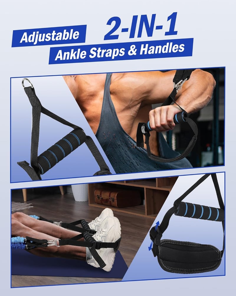 ALongSong Pilates Rúd Szett 6 Ellenállási Gumiszalaggal 9-109 kg Otthoni Edzéshez - Állítható Fitness Eszköz Fogantyúkkal és Ajtórögzítővel