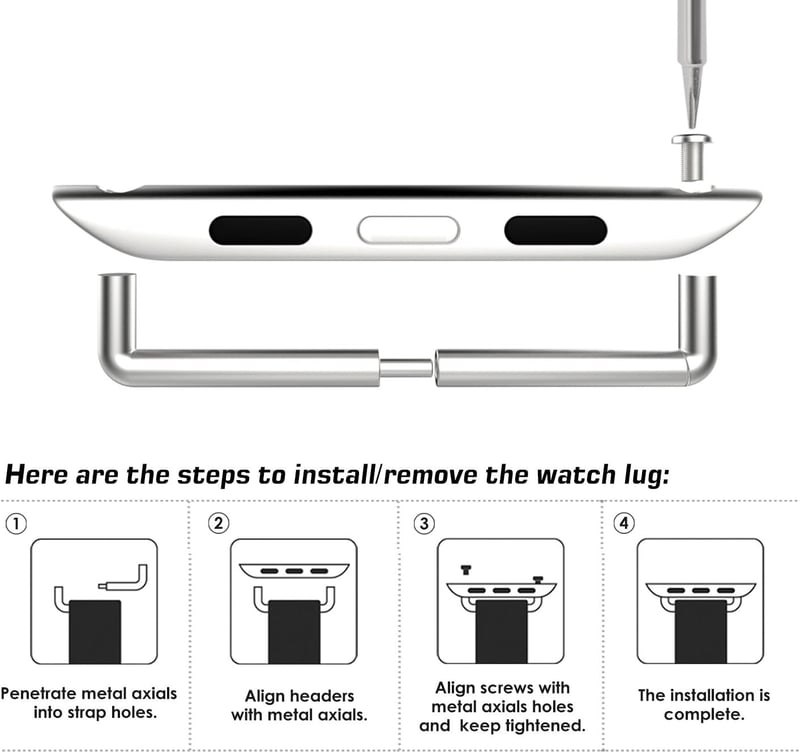 MoKo Fém Órapánt Adapter Apple Watch Ultra 2/SE/Series 9-1 Órákhoz - Kompatibilis 49/45/44/42/41/40/38mm Méretekkel