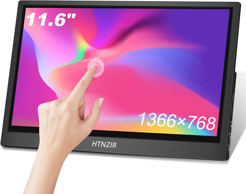 HTNZIR 11,6" Hordozható Érintőképernyős Monitor HDMI/USB-C - Raspberry Pi, Laptop, PS4 Kompatibilis