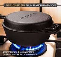 KICHLY Előkezelt Öntöttvas 2 az 1-ben Kombi Edénykészlet - 3,2 Literes Holland Sütő és 26 cm-es Serpenyő, Fekete, Tapadásmentes 7