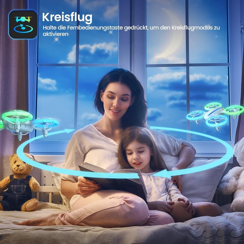 DEERC D23 Mini Drón Gyerekeknek - RC Quadcopter LED Világítással, 2 Akkumulátorral, Teljes Propellervédelemmel, 3D Flip Funkcióval, Kezdőkne