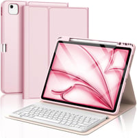 FOGARI iPad Air 13 M2/Pro 12.9 Billentyűzetes Tok - Mágneses Bluetooth Német Billentyűzet, Levehető, 3 Állítási Szög, 230 Óra Üzemidő, Rózsa 1