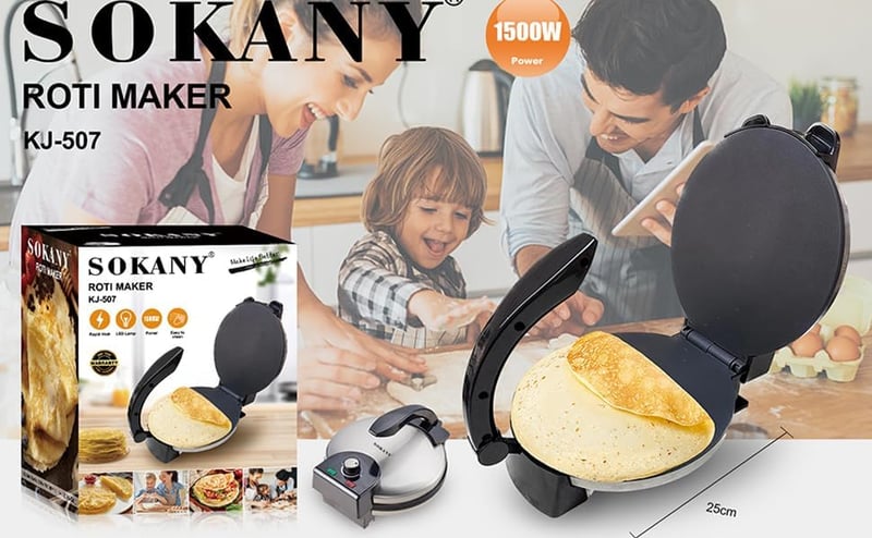 SOKANY KJ-507 1100W-os rotisütő, 32 cm-es tortillaprés, tapadásmentes bevonat, chapatihoz, indiai rotihoz és pataconerához