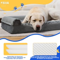 KSIIA Ortopédiai Kutyaágy Közepes Kutyáknak 91x68x16 cm - Mosható Huzatú Kutyakanapé Három Megemelt Széllel, Csúszásgátló Aljjal, Szürke 3