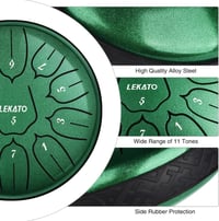 LEKATO 6 Inch Acél Nyelvdob 11 Hanggal D Kulcsban Handpan Esődob Gyógyító Hangokkal Zöld 2