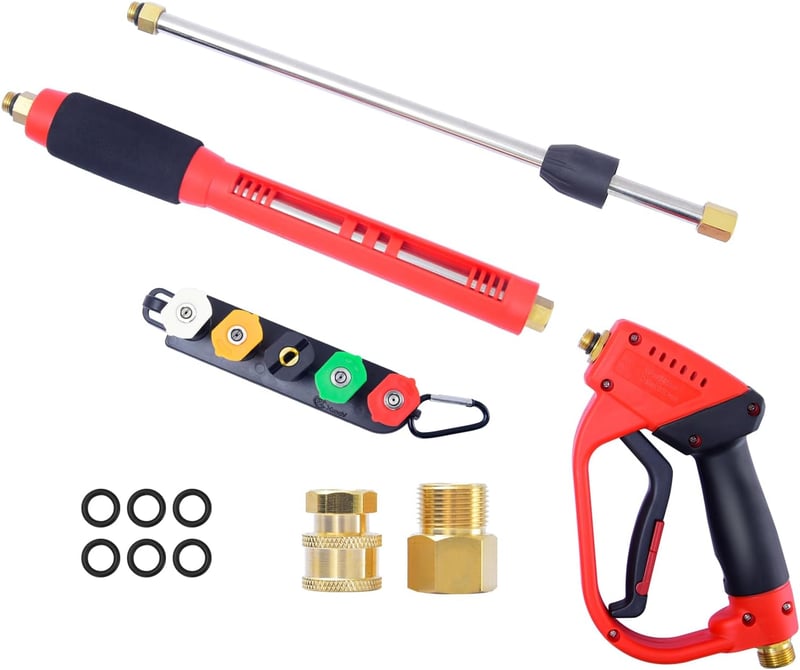 HENYEER Nagynyomású Mosópisztoly 5 Cserélhető Fúvókával - M22-14mm Csatlakozás, 5000 PSI, Autómosáshoz, Kerthez